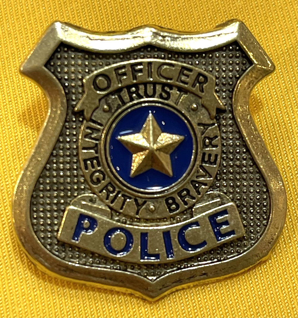 Halloween Police Officer Shield Lapel Pin Enamel Gold Blue Integrity Bravery